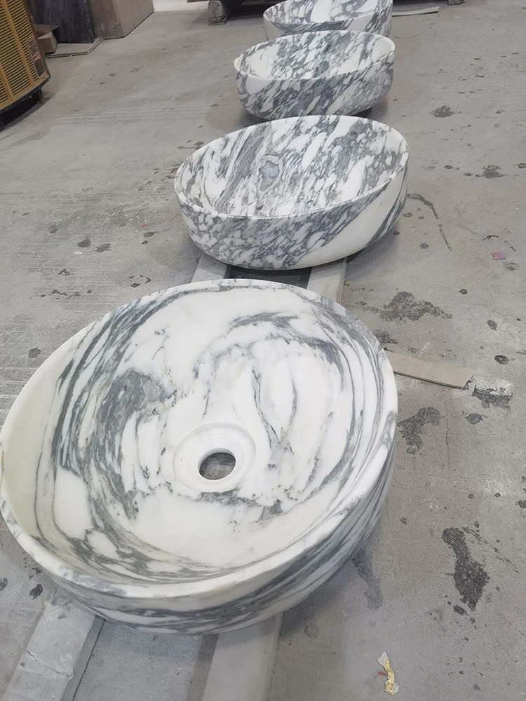 Round Arabescato Marble Basin Round Arabescato Marble Basin
